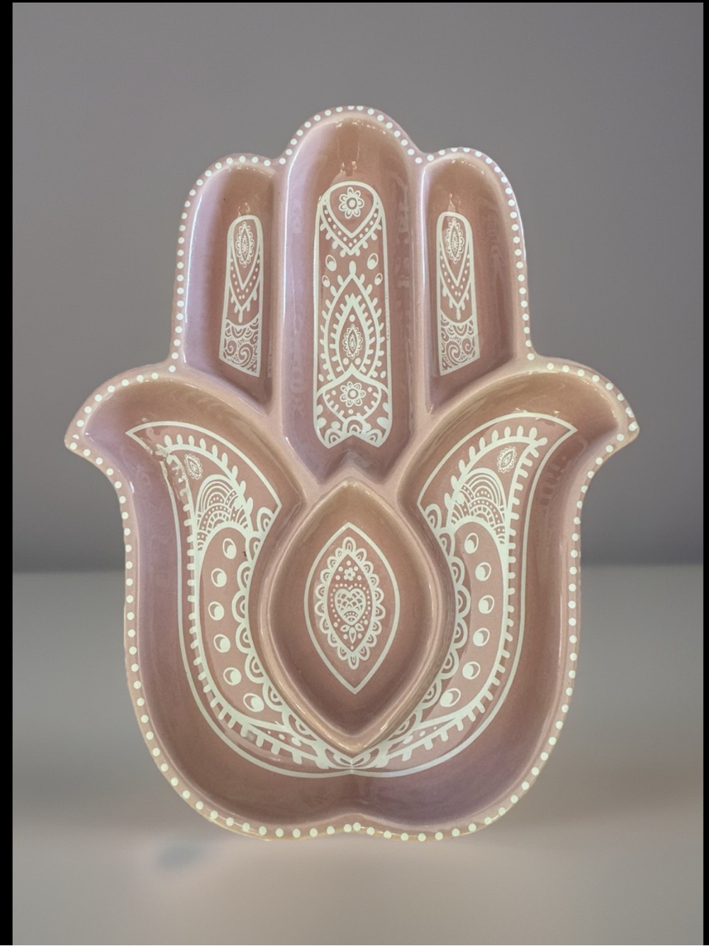 Celestial Collection Dusty Rose Pink Decorative Hamsa Hand Art Tray Pink Ceramic